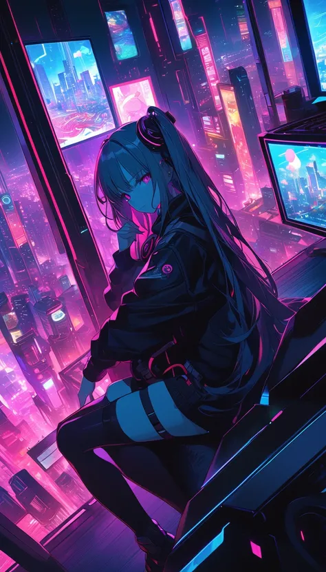 Anime girl sitting on a shelf looking at the city at night, Anime aesthetics,  Tokyo Anime Scene , Anime aesthetics, Nightcore,  beautiful animated scene ,  Shinkai Makoto Cyril Roland , Anime Background, Anime Wallpaper 4k , anime wallpaper 4k,  anime atm...