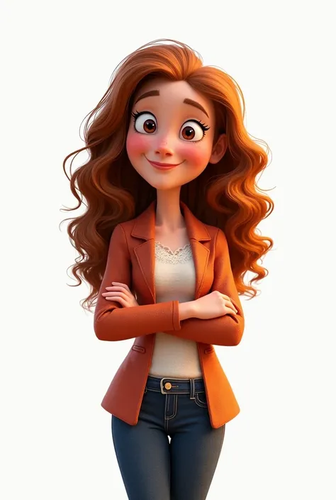 Create a white background image from a Disney Pixar animation of a teacher with long curly hair.