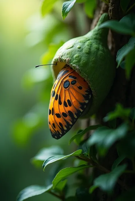 And a butterfly half hidden in a cocoon?