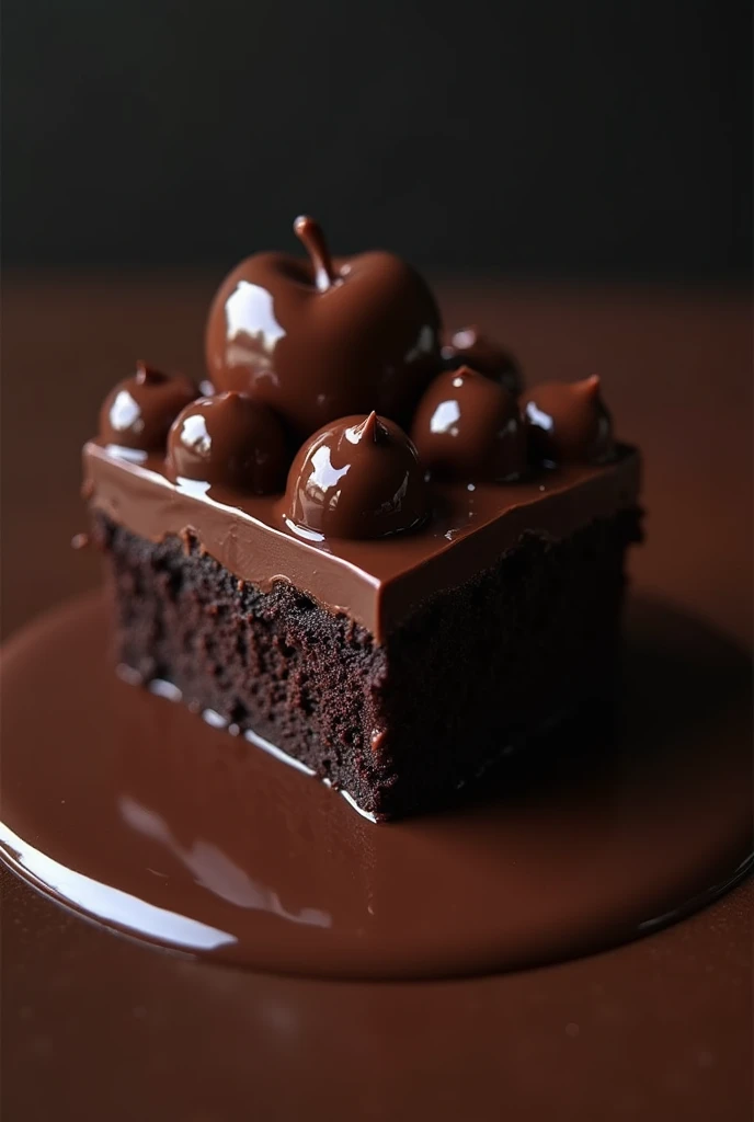  Cinematic chocolate frame,  chocolate cake ,  dark background, quality photo, wet texture, glazed,  studio photo, slice,  shallow depth of field , vignette,  ,  high budget , bokeh, cinemascope, melancholic, epic,  awesome,  film grain, grainy and that ap...