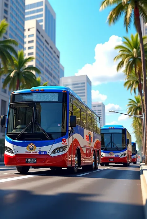 
Buses with the colors of the flag of Honduras 