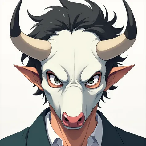 A man wearing a white bull mask、face closeup,  illustrations,アニメ
