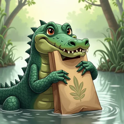 Illustration of alligator alligator using an ecobag 