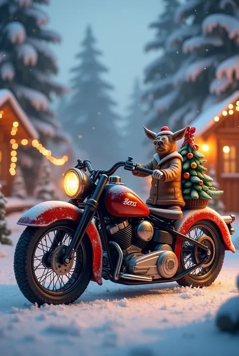 Make me a background with a Christmas style with a Bera motorcycle mule 