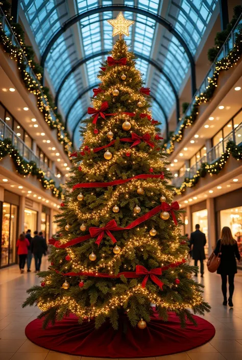  a beautiful Christmas tree , very well decorated . The Christmas tree has to be centered on the image in a shopping mall