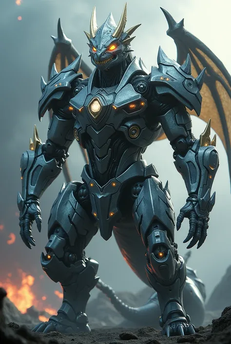 Dragon with mecha suit covered in metal armor