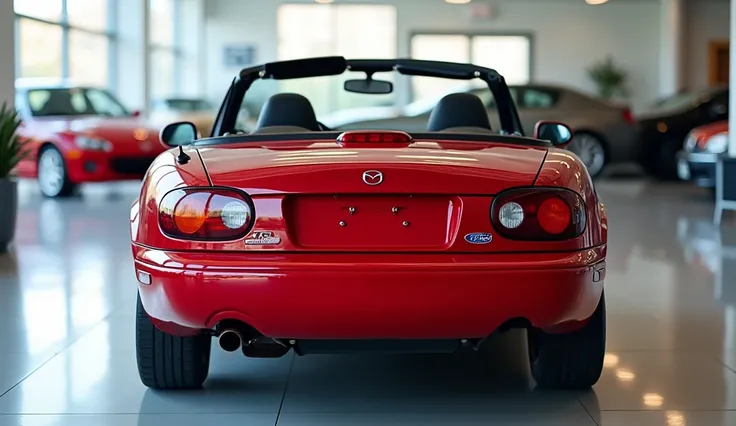 Full back picture 1997  Mazda MX -5 in read color in showroom