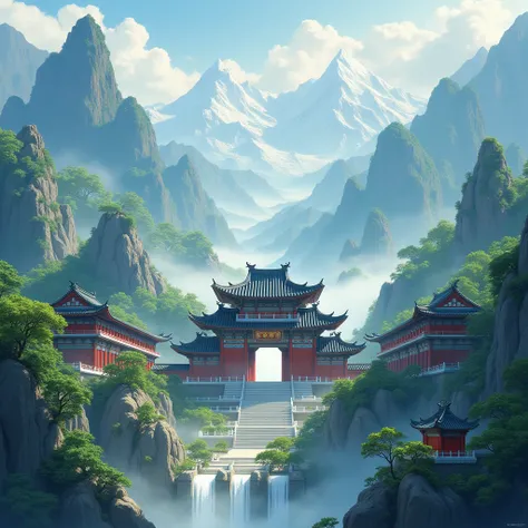  Beautiful light , Ancient Chinese architecture in the mountains,  onmyoji detailed art  , Painting Concept Art,, wlop and rhads, Ross Chen. scenic backgrounds,  , Background Artwork, Riot Games 概念图,数字Painting Concept Art, Von Zhu Concept Art，Flat viewing ...