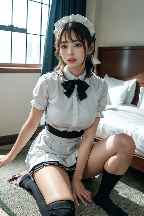 (8k, RAW Photos, Please redeem, masterpiece:1.2), (Professional photography, Full Color, Studio-level color grading), (Gravure quality for high-end fashion magazines), short hair, (Wavy Hair:1.2), ponytail, Harajuku Style, Big Natural Color Lip, (Plump Bod...