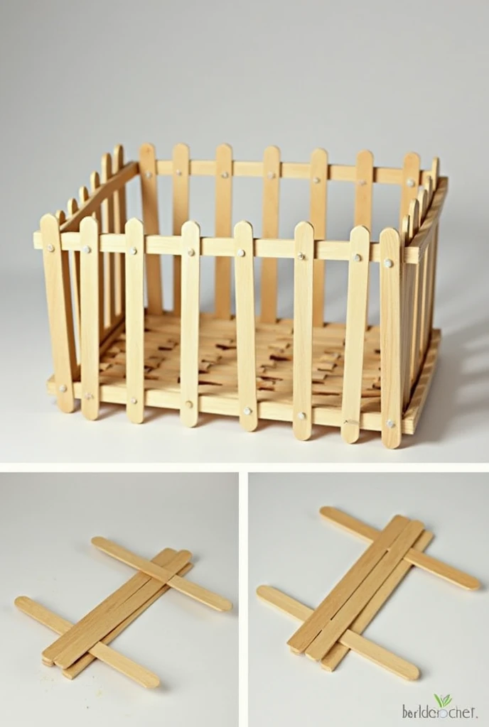  Manual for assembling a  crib God
Required materials :
•	11 palos de helado
•	Silicona caliente
•	Cabuya o jute thread 
________________________________________
Step 1:  Create two X
1 .	 Take 4 sticks of ice cream .
2.	 Glue two sticks in the shape of X ...