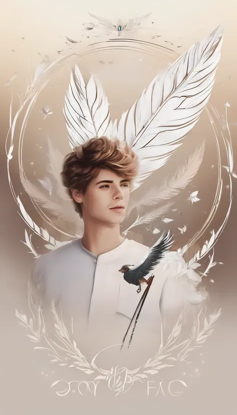 Create a minimal, modern, simple, inspirational, fantastic, poetic, epic, original, memorable, dream like, cinematic logo design of a dreamer boy and a cinematic, memorable feather for the brand “Penamemoria". The logo design must show the friendship and c...