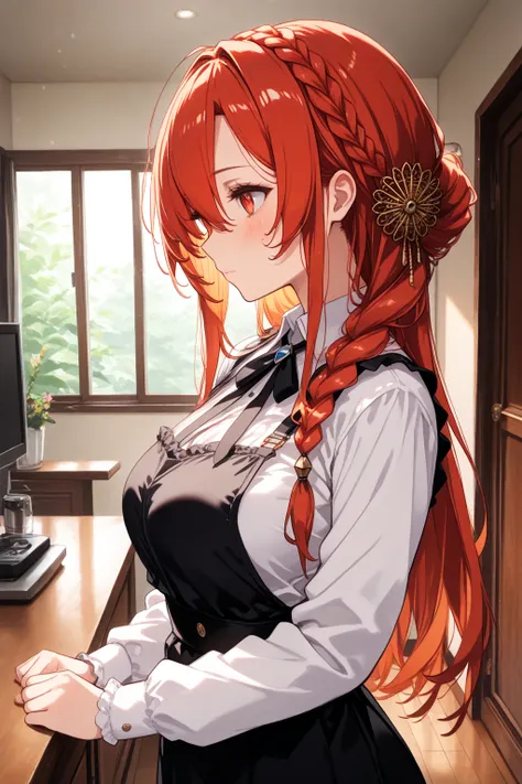 ,score_9, score_8_up, score_7_up, score_6_up, score_5_up, score_4_up、masterpiece, top quality, high definition , One Girl , Alone,  Monarch（azurlane）,monarch (black gerard) (azur lane), long hair, braid, hair ornament, alternate costume