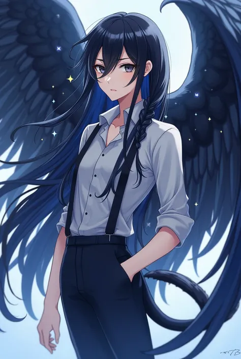 sex : man
Characteristic  : , long black hair, French braid, black eyes, starry eyes, charming, sharp tail, handsome, painted wings
habits : Cool, intelligent, quick-witted, prefer the tranquility and independence of themselves and others.
Race  : Angel of...