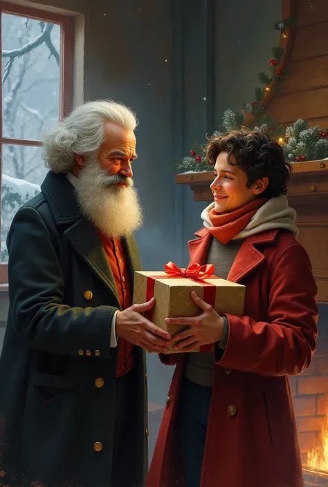 Karl Marx gives ren a gift at Christmas 