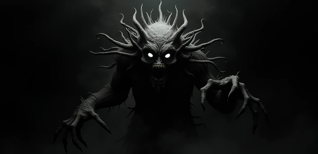  I need you to draw a scary picture、pure black background image ，