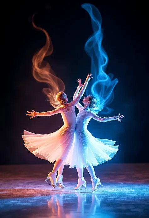 ( perfect colored light), clear focus, ( Substantial Art, ice dance, skating image, Diverse Clear Colors, Drawn with Clear Green Flames), black background, Multiple Exposure, Transparent flame effect, Extremely high transparency, Sharp Transparency, Sharp ...