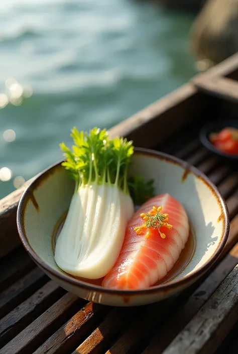 Daikon with sweetfish on a boat