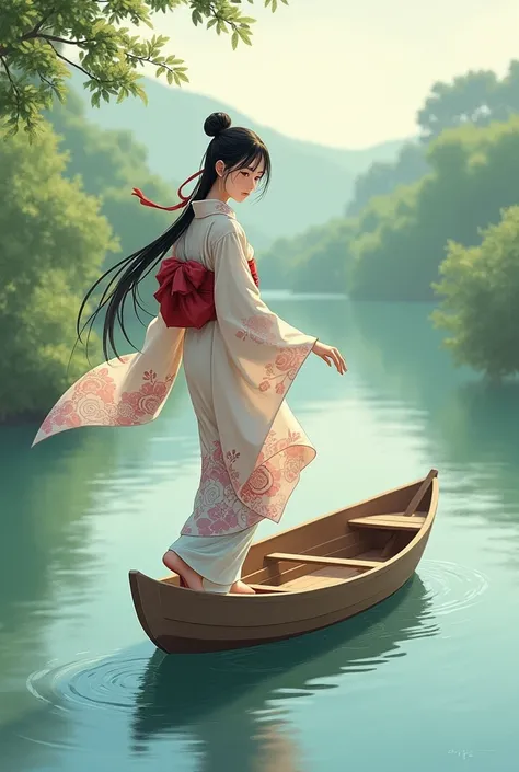 Ayu (sweetfish)　Get on the boat　kimono