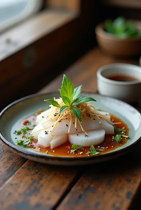 A combination of sweetfish and daikon is on a ship