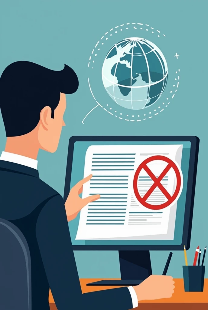  The image depicts a Vietnamese civil servant sitting in front of a computer screen drafting text ,  with internet connection icon  (internet globe )  above connected to computer screen ,  next to the Vietnamese civil servant is classified document ,  Use ...