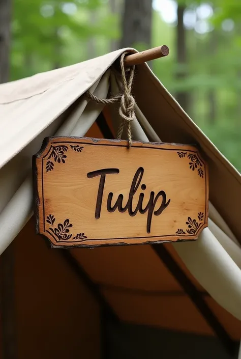  Im going camping ,  please design the nameplate for my camp, the camp is called tulip ,  the nameplate will be hung on the roof 