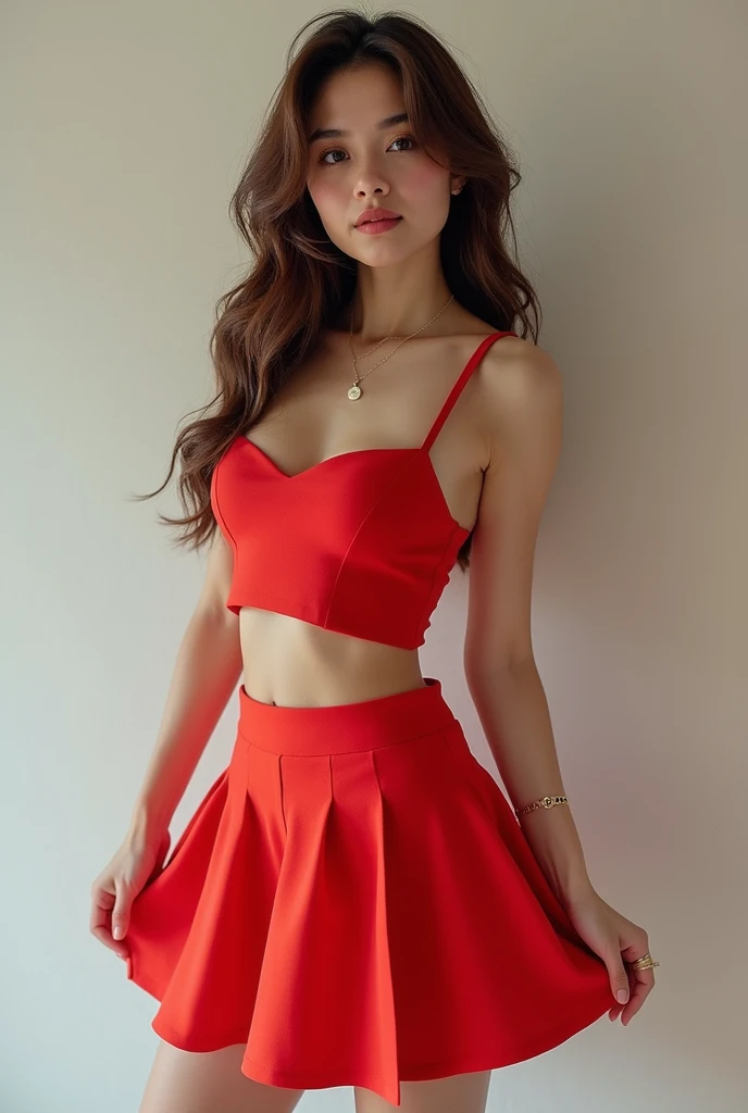  with red short skirt