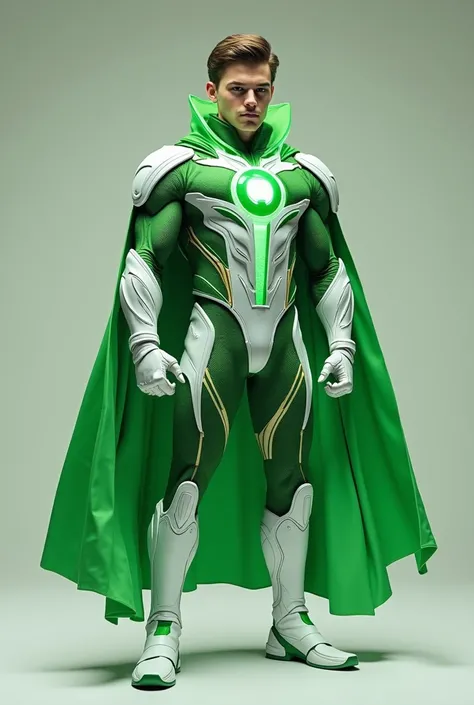  superhero costume white and green boy 18 year old (A) written in the chest face front full costume image 