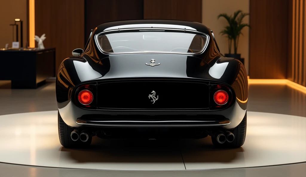 A back view of 2025 Ferrari 250 GTO in black colour in show room 