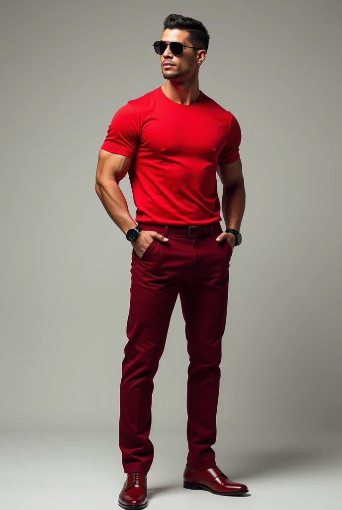 Cristiano Ronaldo t-shirt red pant and shoes and watch and glasses costume mein