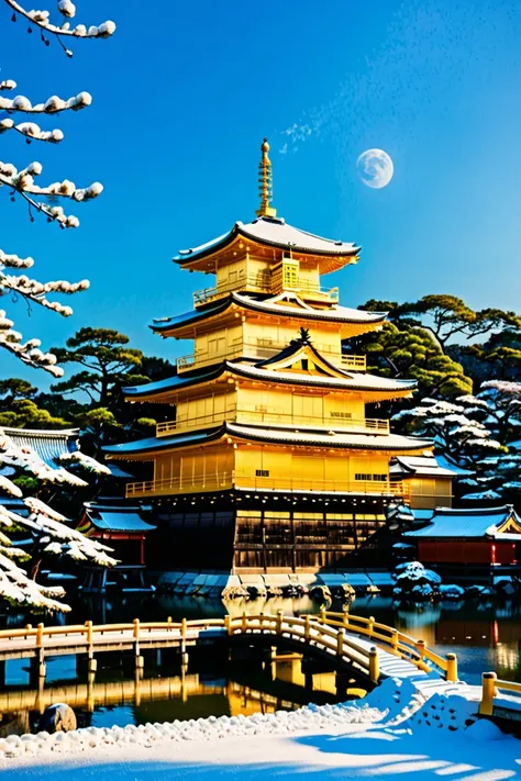 Golden Pavilion in Japan　In the snow　 light up