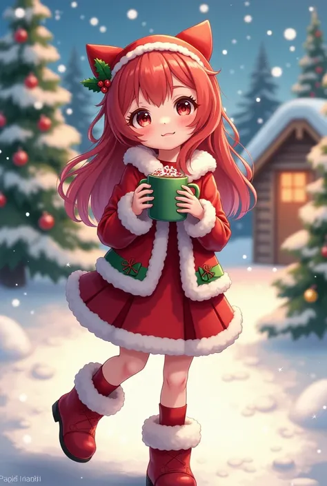 anime-style girl with Christmas outfit 