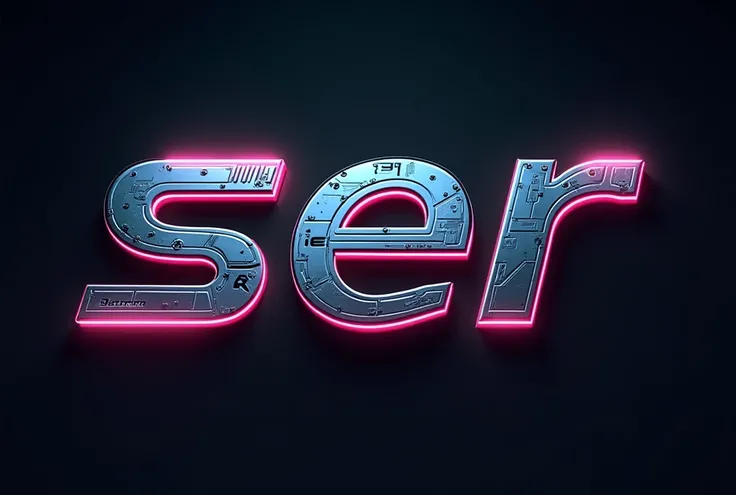  soft black background , a letter " SER" with a cyberpunk aesthetic in 2D 