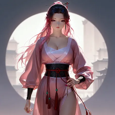 gufeng, guofeng, chinese clothes, pink hanfu, 1girl, solo, nail polish, from viewer,  cowboy shot, 
masterpiece, best quality, realistic, 8k, official art, cinematic light, ultra high res, perfect female body, sharp focus, 
HDR, 8k, amazing quality, very a...