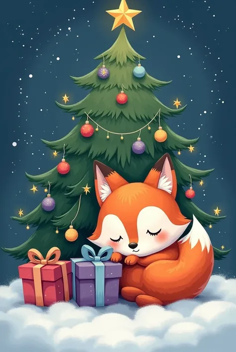 Description: The fox is sleeping peacefully under a Christmas tree, dreaming of all the presents it will receive. Its curled up in a ball and has a peaceful expression on its face.
 * Color Palette: Soft and calming colors like blue, purple, and pink.
Thes...