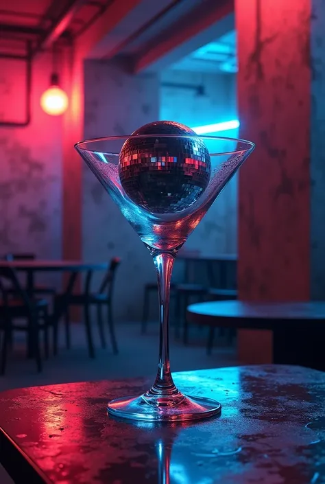  Disco ball in a martini glass , underground style  