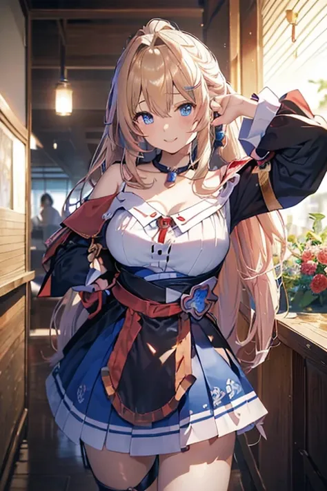 最 High Quality 、 highest image quality taken by Ki、​masterpiece、With a girl((18 years old、Black and red dress、 best bust 、、Blonde、poneyTail、silverblue Eyes 、 open their chest wide 、 On、 happy、smile、 Gold Accessory 、I&#39;m a little drunk、 wine glass、 sits ...