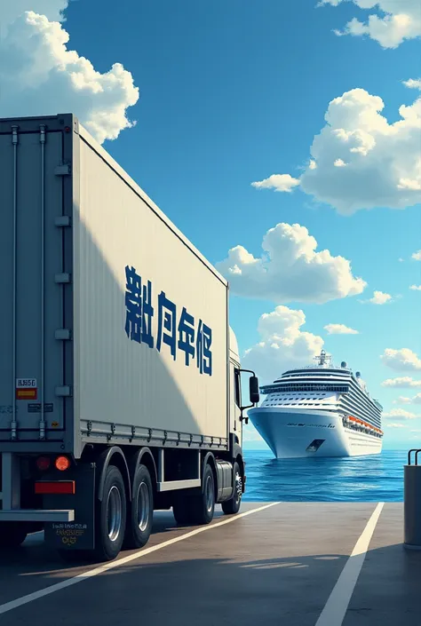 Now More Than Ever Before 、 truck with HIKKOSHI 。Background、 Luxury Passenger Ships to Travel Around the World。