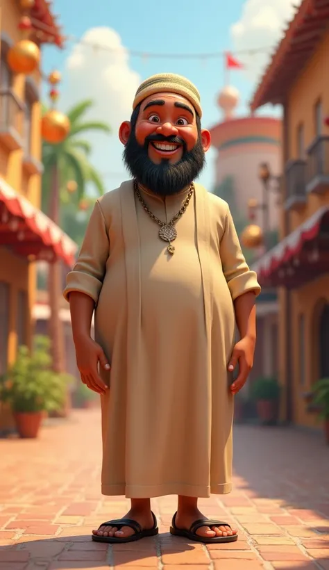 A muslim funny man standing, full length 3d pixar cartoon