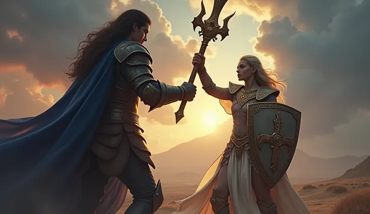 "I know who you are," said Lyra wearing holy Armor, raising the Shield of Eos in front of her, the only holy weapon that can defeat the sword of Beelzebub "And I know what you carry. I will not let that sword destroy this world again. "