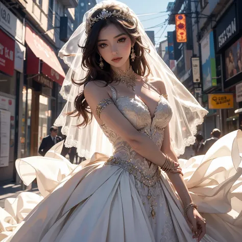 Wearing world most expensive wedding dress,8k, realistic,cool poses 