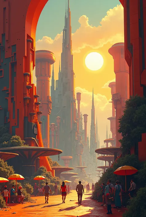 The city of Mulu,with endless dreams,shines in the light of the sun.Italian Futurism,Dan Mumford,Dali