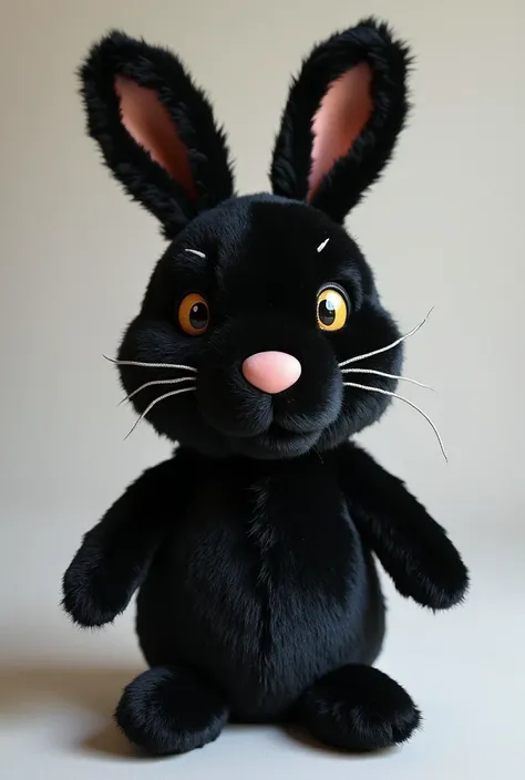 A plush toy of a black bunny with the face of Sergio Pérez 