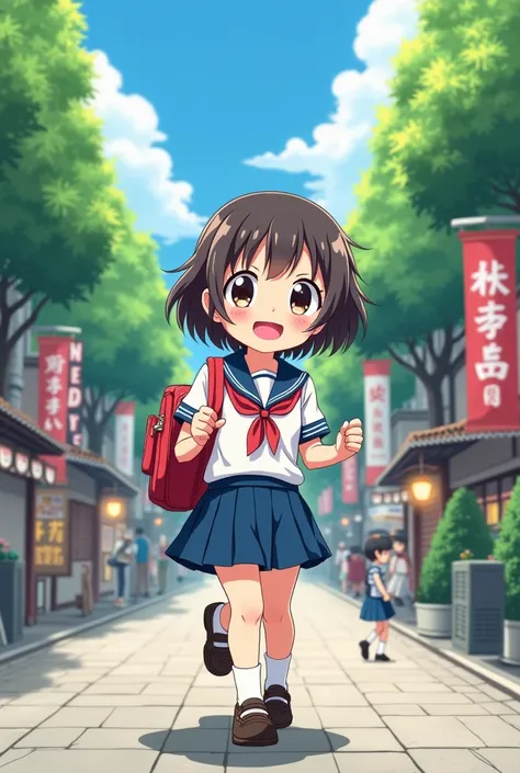 Student walking to school Japanese cartoon
