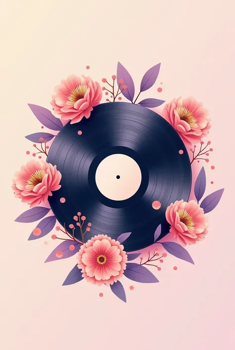 Blend stylish typography and graphics with the quote: "Find Your Rhythm." Use elegant fonts combined with a graphic of a vinyl record surrounded by floral accents and pastel-colored soundwaves. Add soft gradient effects of pink, peach, and lilac for a harm...