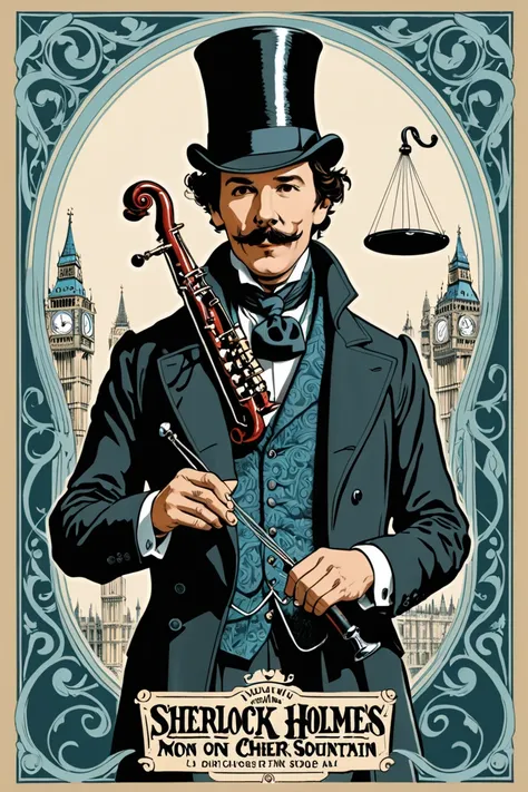 Affiche du concert "Elementaire mon cher" Bien sûr ! Voici une description :

Sherlock holmes, Cest un détective londonien epoque victorienne. Grand et mince, il porte souvent un manteau long et un chapeau de style victorien. Son visage est marqué par des ...