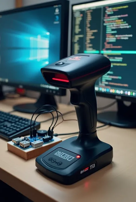 image of a barcode scanner connected to an arduino and connected to a computer