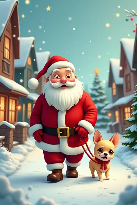 santa walks his chiewuawa dog