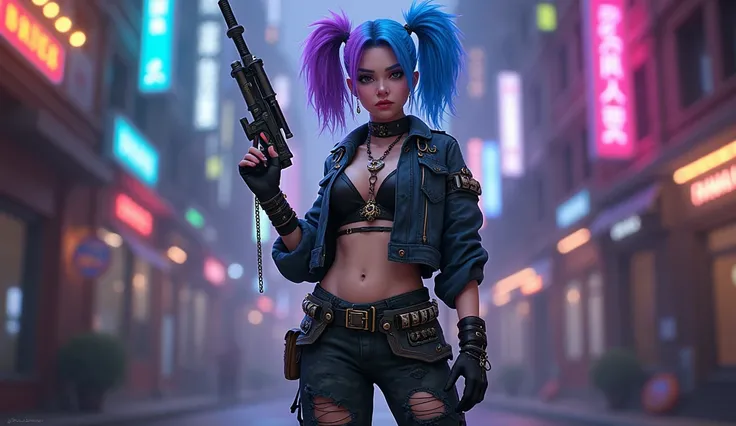  Jinx is an iconic character from the universe of “Arcane” ,  known for her chaotic personality and vibrant visual style .  She is a young criminal from Piltover and Zaun ,  in her tricks with a look that reflects her rebellious and unpredictable nature . ...