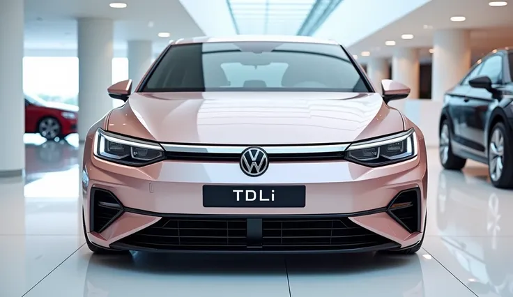  Fornt view of painted (Gleamy creamy  
pink )with shiny clour  New (2025 Volkswagen Jetta TDI  )  Officially  sleek in large shape sedan in large size with (2025 Volkswagen Jetta TDI   its large detailed grille in shiny white clour with angular sporty des...