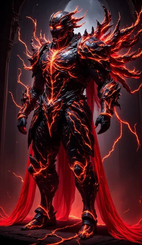 Full Body Mechanized Image of an Adult Male Holy Knight Commander Attached by Demons。His muscular robotic body ，WEARING EVIL BLACK AND RED HOLY KNIGHT ARMOR， has dark red glowing eyes and red-black mechanical wings。 He boldly stands inside a mysterious bla...